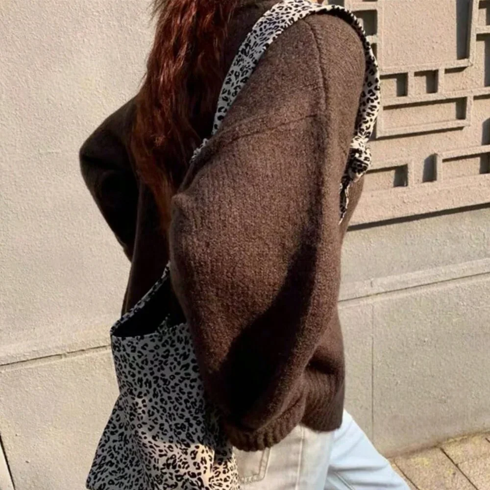 Brown Casual Women's Slouchy Loose Knitted Sweater Cardigan